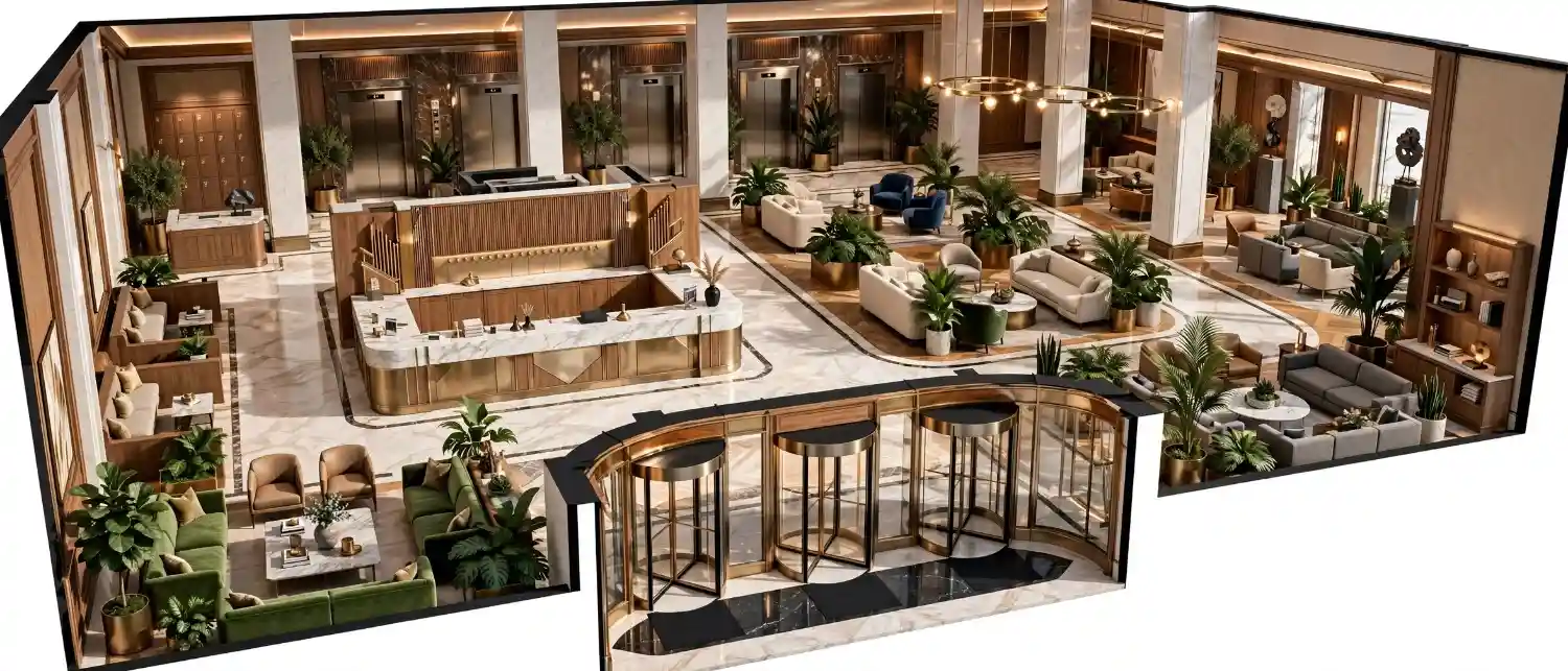 3d-floor-plan-rendering-for-hotels-lobby-traffic-flow-and-seating-zones